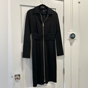 Pinko Black Long Sleeve Dress with Gold Zipper